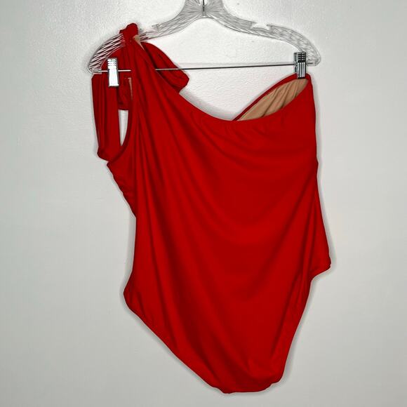J. Crew Womens One Shoulder Bow Swimsuit Size 20 Red One Piece Padded Preppy - Picture 11 of 14